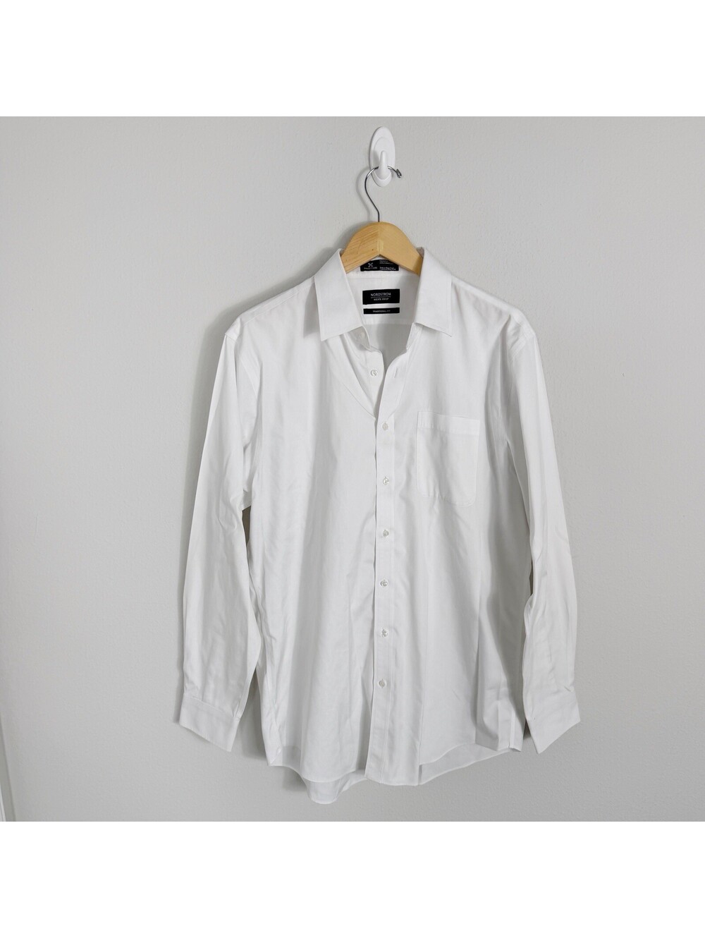 Nordstrom Dress Shirt Button Down Mens 16 36 White Smartcare Wrinkle-Free Cotton